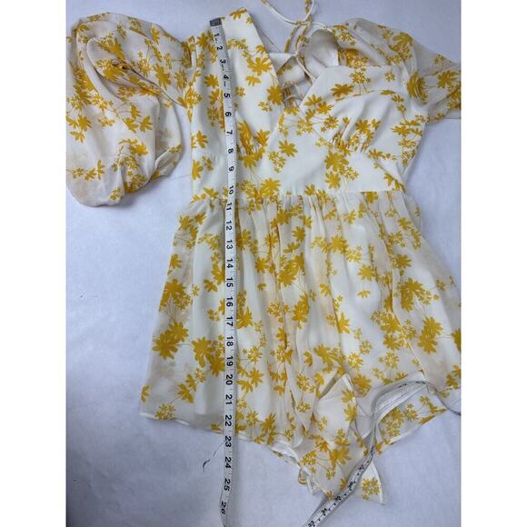 Y2K Tie-Back Show Po Yellow Floral Print Romper Jumpsuit Australia Yellow Small - Picture 4 of 9